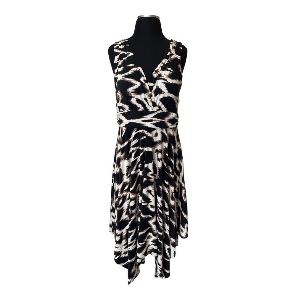Soma Sleeveless Scarf Hem Dress Ikat Charm Neutral Built-In Bra Stretch Sz L